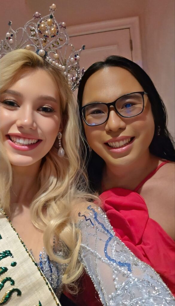 Miss Earth 2025 Natalie Puskinova together with her Q&A coach JV Canta